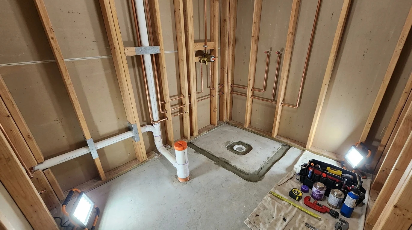 Bathroom rough-in plumbing during remodel by Johns Plumbing LLC in Blackville