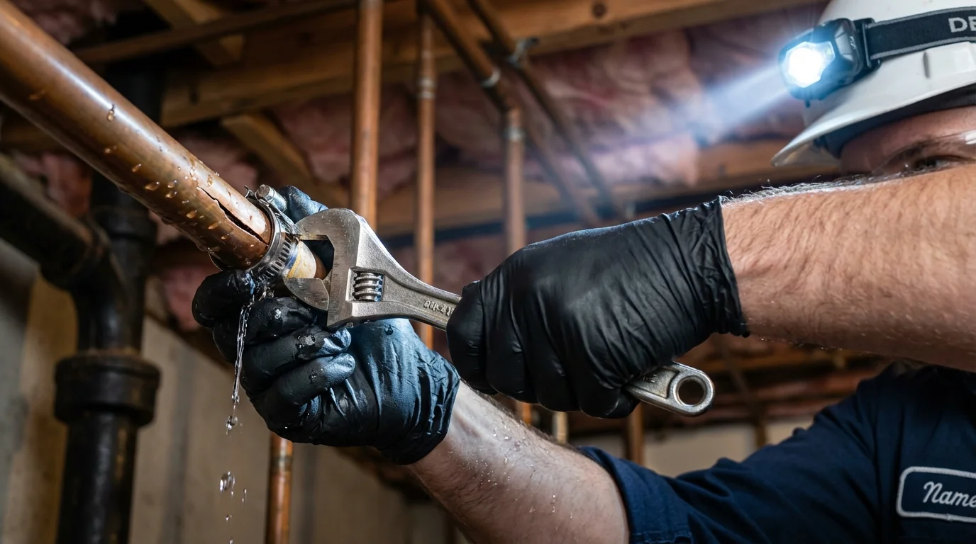 Emergency pipe clamp repair being performed by a Johns Plumbing LLC plumber in Blackville