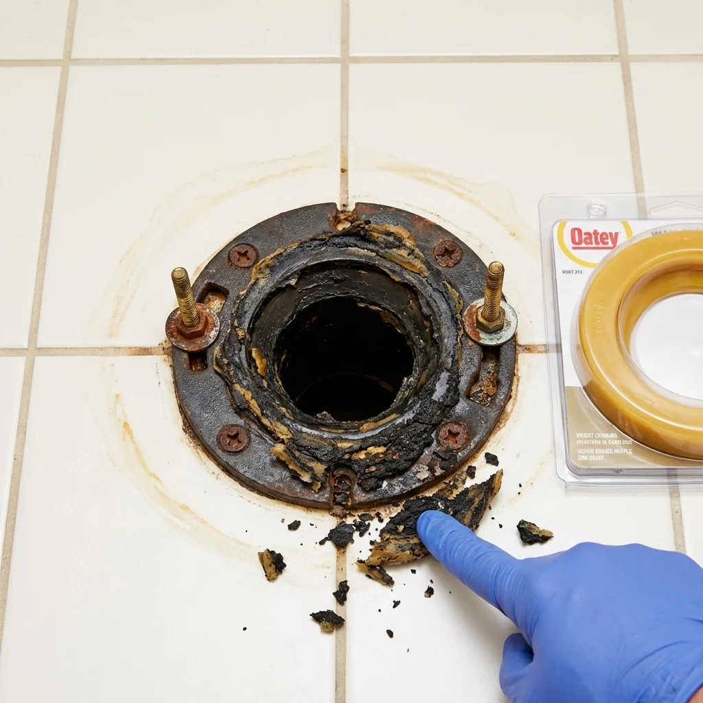 Failed wax ring showing water seepage at the base of a toilet in a Blackville, SC home